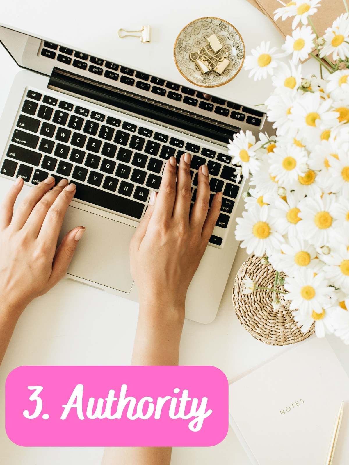 3. Authority. Photo of hands typing on computer.