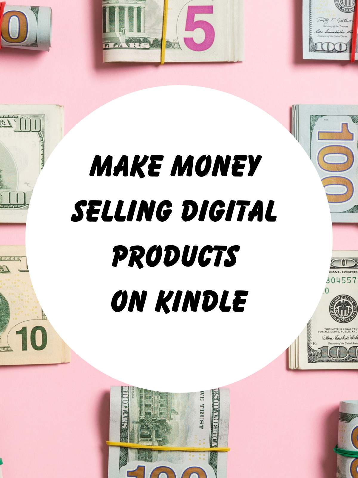 Make Money selling digital products on kindle. Photo of money on pink background. 