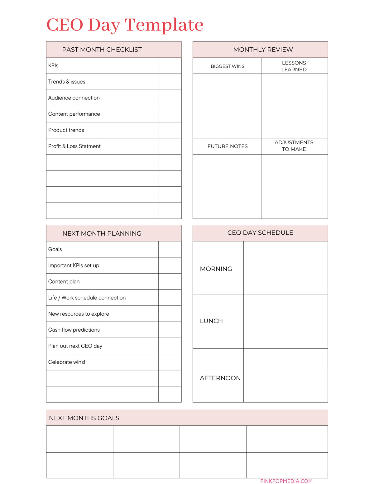 CEO day template to follow.